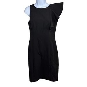 NWT White House Black Market Black Ruffle Shoulder Sleeveless Shift Dress 6